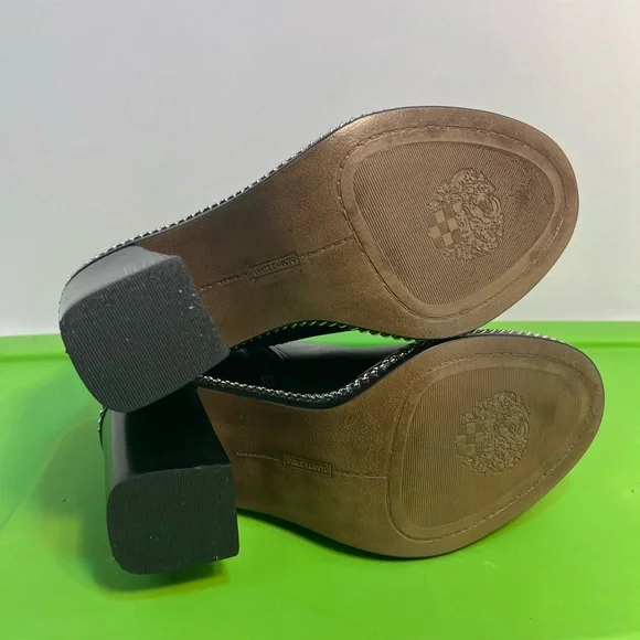 Vince Camuto Black Open-Toe Leather Ankle Booties with Silver Trim - Picture 12 of 15